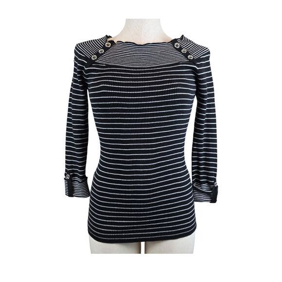 White House Black Market Sweater Nautical Breton Stripe Preppy Casual Career M - Picture 1 of 7